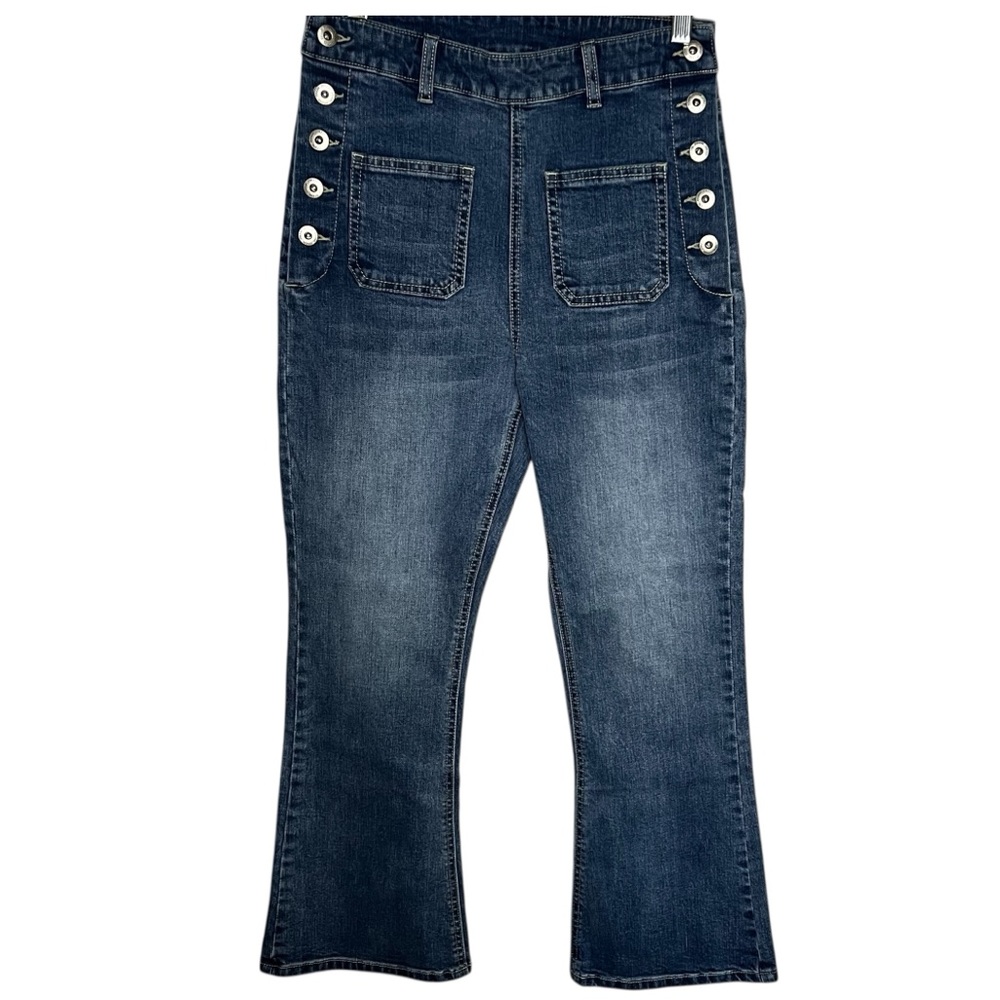 Miu Miu Sailor Button Front High Rise Flare Crop Denim Jeans - Picture 2 of 11